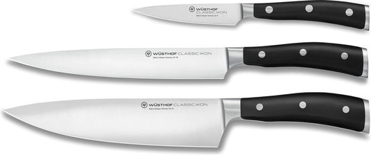 Wusthof wüsthof classic ikon messenset - 3-delige set (koksmes 20 cm, vleesmes 20 cm officemes 9 cm) - gesmeed roestvrij staal - ergonomisch geklonken handvat - ideaal voor professioneel en thuisgebruik