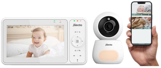 Alecto babyfoon met camera én app - dvm2060 dual mode babyfoon - 5″ kleurendisplay en wifi - uitbreidbaar tot 4 camera's - kijk mee via scherm en app - wit