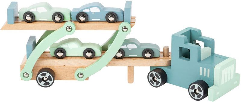 Afbeelding laden in galerijviewer, Small foot - houten vrachtwagen transporter chicago met auto's, 9dlg.
