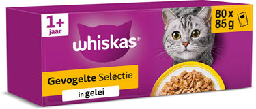 Whiskas kattenvoer - adult 1+ - gevogelte in gelei - giga-pack 80x85g