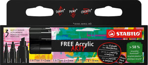Stabilo free - acryl marker - mixed tip set - zwart - 3 verschillende tip sizes