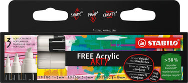 Stabilo free - acryl marker - mixed tip set - wit - 3 verschillende tip sizes