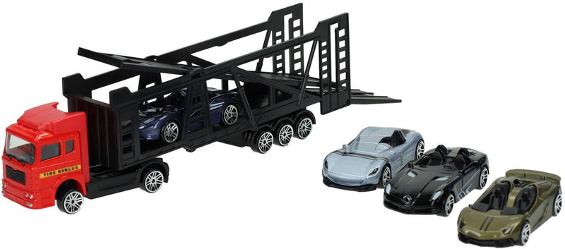 Afbeelding laden in galerijviewer, Lobbes speelgoed bv die-cast transporter met 4 auto's
