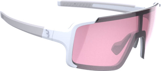 Bbb cycling chester narrow fietsbril heren en dames - sportbril voor smal gezicht - wielrenbril met grote lens - rubberen pootjes - mat wit roze - bsg-73