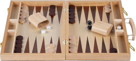 Engelhart backgammon 15 inch - hout ingelegd bord - houten koffer met handvat - luxe uitvoering -