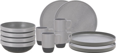 Travellife vita camping serviesset grijs 12-delig - keramiek look - stevig en krasbestendig melamine