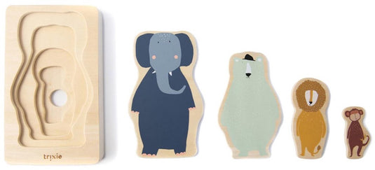 Trixie houten 4-lagen dierenpuzzel - eerste speelgoed baby - vanaf 1 jaar - educatief - voor jongens meisjes