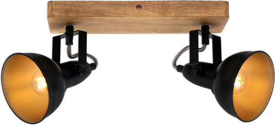 Briloner wood style - plafondlamp - opbouwspot draaibaar - e14 - hout en metaal - zwart en goud