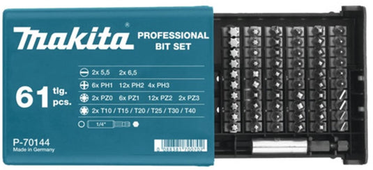 Makita accessoires schroefbitset 61-delig - met de meest gangbare bitjes - p-70144blk