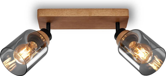 Briloner royk - opbouwspot met rookglas - met hout - plafondspot met 2x e27 fitting - 28cm