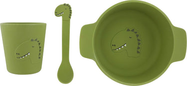 Trixie siliconen baby eetset mr. dino - perfect kraamcadeau - babyshower gift - set met lepel, beker en kom.