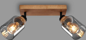 Briloner royk - opbouwspot met rookglas - met hout - plafondspot met 2x e27 fitting - 28cm