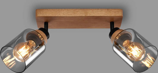Briloner royk - opbouwspot met rookglas - met hout - plafondspot met 2x e27 fitting - 28cm
