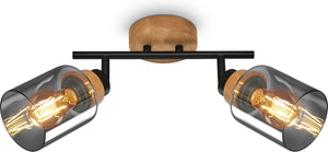 Briloner - hema - spot, met hout, rookglas, 2x e27 max. 10w