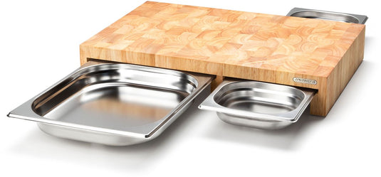 Continenta gummibaum snijplank met 3 inox laden - 50 x 32 cm