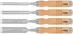 Neo 37-800 - houtbeitelset - 6-24 mm - 4 stuks - houten handgreep