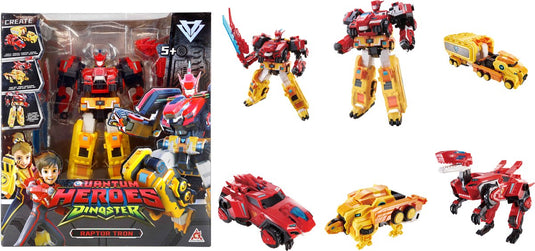Quantum heroes dinoster dinoster - quantum heroes - robot figuren 6 in 1 - transformeerbare mega robots - 28cm - raptor tron