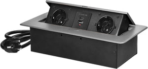 Orno pop up stekkerdoos met 2 stopcontacten en usb-a c - inbouw verdeelstekker met rvs afwerking - stekkerblok met 1.5 meter kabel - verdeeldoos voor max. 3680 watt - zilver