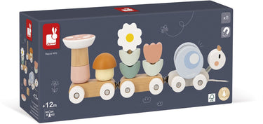 Janod sweet cocoon - houten slakken trein - 2-in-1 bouw-en-trek educatief speelgoed - ontdek vormen en kleuren - ideaal voor de ontwikkeling van de motoriek van de allerkleinsten - geschikt vanaf 1 jaar