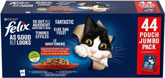 Felix elke dag feest countryside selectie - kattenvoer natvoer - rund kip eend lam - 44 x 85 g