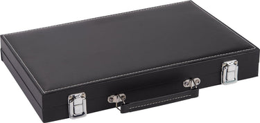 Engelhart backgammon 15 inch - rood zwart ingelegd bord - zwart kunstlederen koffer met handvat -