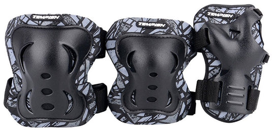 Tempish skate beschermset volwassenen - knie elleboog pols - zwart - maat s