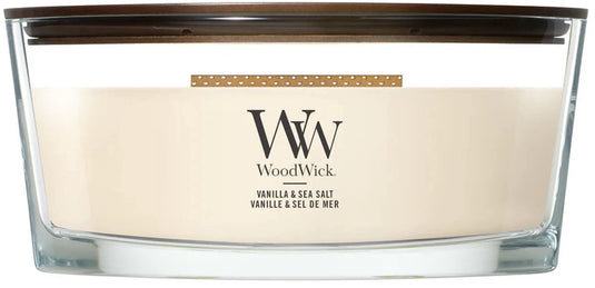 Woodwick heartwick flame ellipse geurkaars - vanilla sea salt - 50 branduren