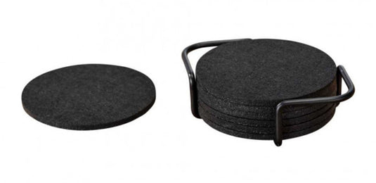 Wenko vilten onderzetters met houder, 8 stuks, zwart, 14x10cm - onderzetters voor glazen - onderzettersset zwart - ronde onderleggers design - coasters