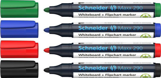Schneider schrijfwaren schneider whiteboard stiften - maxx 290 - ronde punt - 3+1 gratis - voor whiteboard en flipover - s-129084