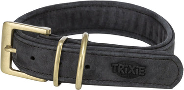 Trixie halsband nubuckleer - zwart l 47-54x4 cm - dubbel gevoerd, d-ring