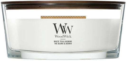 Woodwick heartwick flame ellipse geurkaars - white tea jasmine - 50 branduren