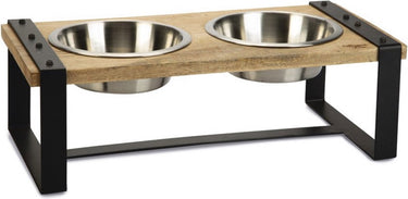 Designed by lotte karinto voerbak hond - dinerset - eetbak drinkbak hond - hout metaal - 2x1300ml - size l