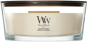 Woodwick hearthwick flame ellipse geurkaars - patchouli créme - 50 branduren