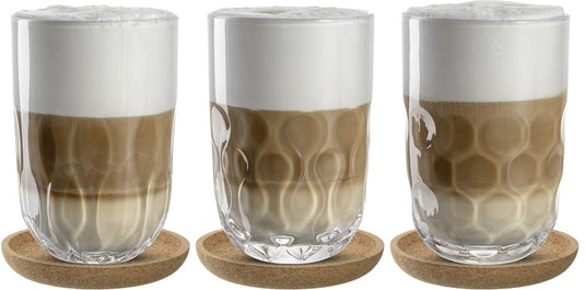 Leonardo gocce latte macchiato glas 390ml met onderzetter - set 3
