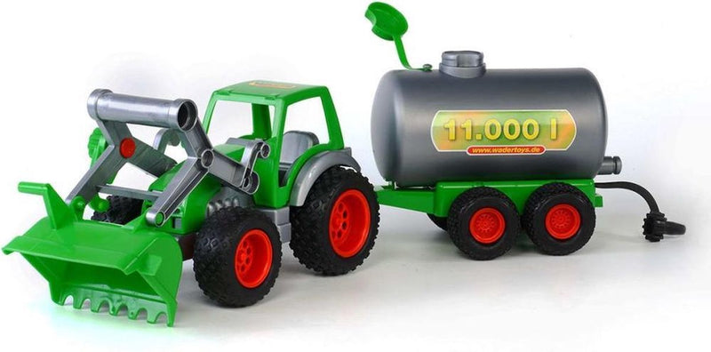 Afbeelding laden in galerijviewer, Wader tractor met voorlader en tanker - groen kunststof - 3-6 jaar
