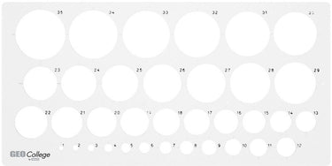 Aristo cirkelsjabloon - geocollege - afmetingen 350x130mm - diameter 1 tot 36mm - 35 cirkels - grijs transparant - ar-23319