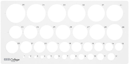 Aristo cirkelsjabloon - geocollege - afmetingen 350x130mm - diameter 1 tot 36mm - 35 cirkels - grijs transparant - ar-23319