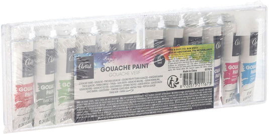 Koopman gouacheverf set creatieve verf 12 kleuren 10ml tubes.