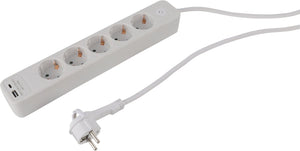 Q-link stekkerdoos - 5-voudig - randaarde - met platte stekker - usb a c - 3 x 1.5 mmâ² - 1.5 m - wit