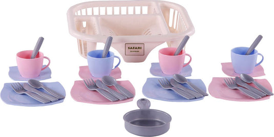 Cavallino servies met afwasrek roze, 30dlg.