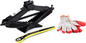Amio schaarkrik met ratel handslinger zwart - 2 ton met handschoenen