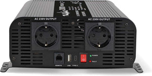 Nedis auto omvormer 2000w – 24v 230v – 2x stopcontact + usb-a usb-c – zuivere sinusgolf – schroefaansluiting – spanningsomvormer