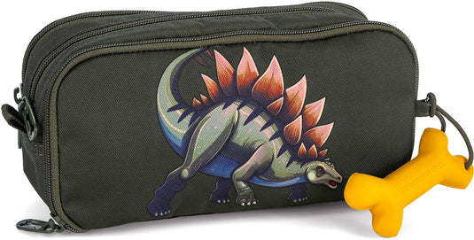 Stones and bones rowan 2.0 - etui - pennenzak voor kinderen - 3 vakken - dino digest - kaki