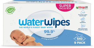 Waterwipes billendoekjes bio - sensitive - 9 x 60 stuks - 540 doekjes - voordeelverpakking