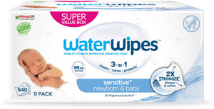 Waterwipes billendoekjes bio - sensitive - 9 x 60 stuks - 540 doekjes - voordeelverpakking