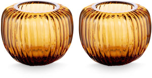 Vtwonen - set van 2 - kandelaren - bruin - glas - 11x9cm