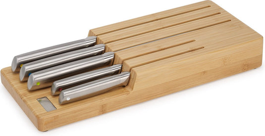 Joseph joseph - elevate steel messen met houder voor lade bamboe 5-delig - roestvast staal - bruin -