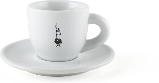 Bialetti moka espressokop met schotel – 80 ml – wit porselein – espresso kopje met logo