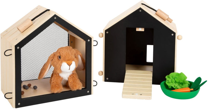 Afbeelding laden in galerijviewer, Small foot - houten konijnenhok met konijn pluche, 15dlg.
