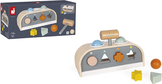 Janod sweet cocoon - tap tap hamerbank en vormenstoof - behendigheidsspeelgoed voor uren speelplezier! - geschikt vanaf 1 jaar